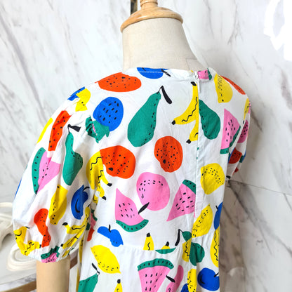 [507S130] - Baju Dress Lengan Pendek Fashion Anak Perempuan - Motif Colorful Fruit