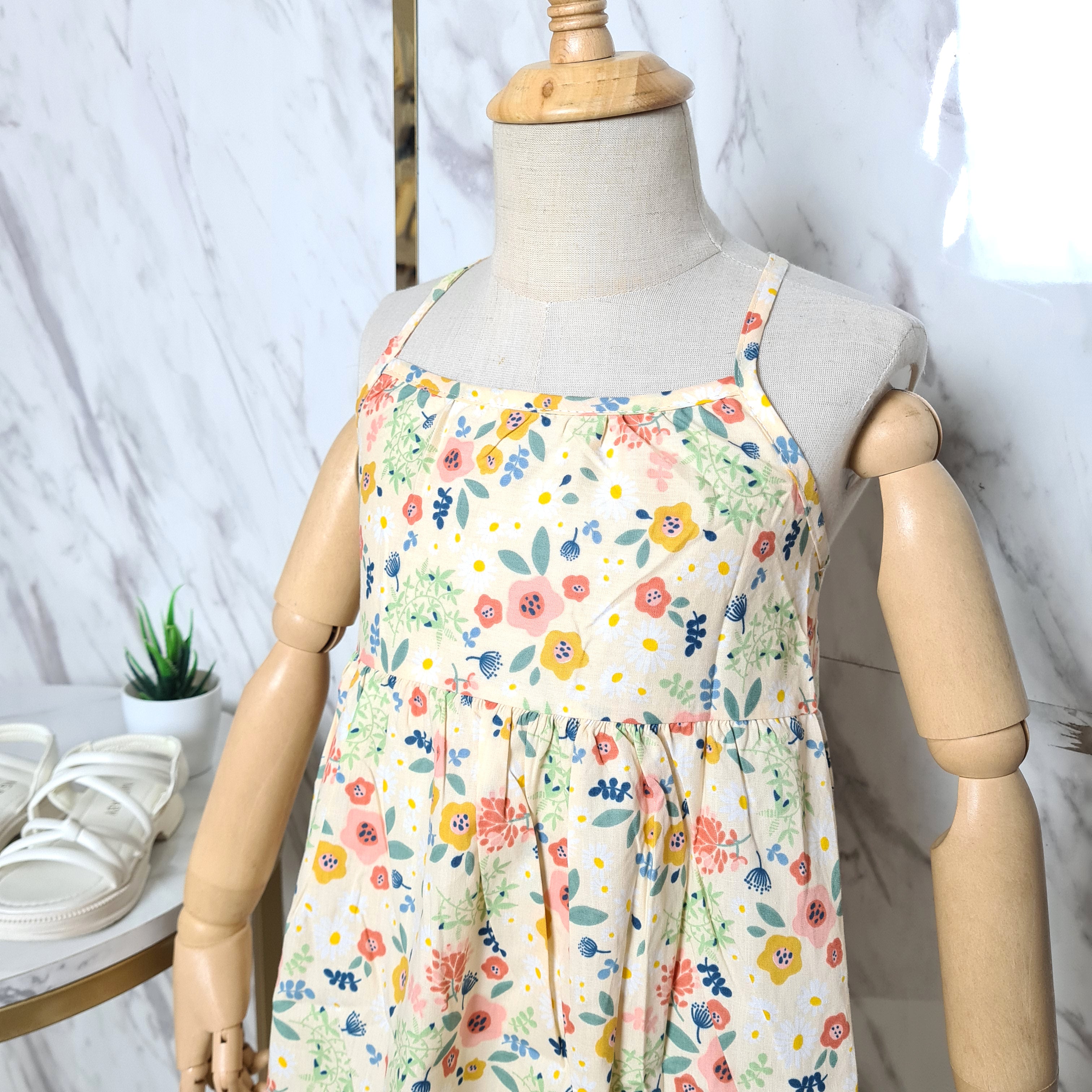 [507S171] - Baju Dress Kutung Fashion Anak Perempuan - Motif Flower Leaf
