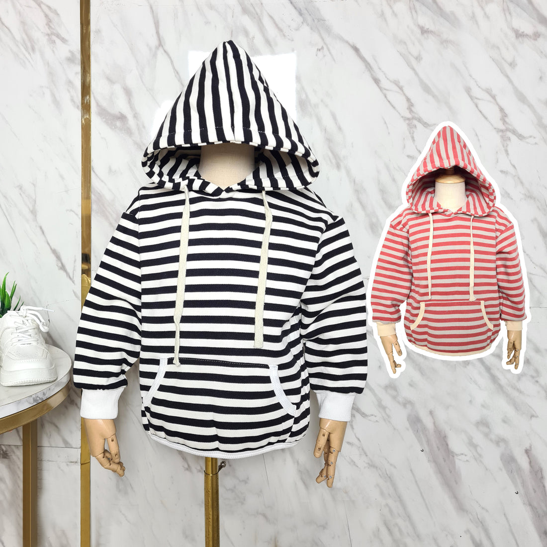 [507S189] - Baju Atasan Sweater Hoodie Lengan Panjang Anak Perempuan - Motif Line Stripe