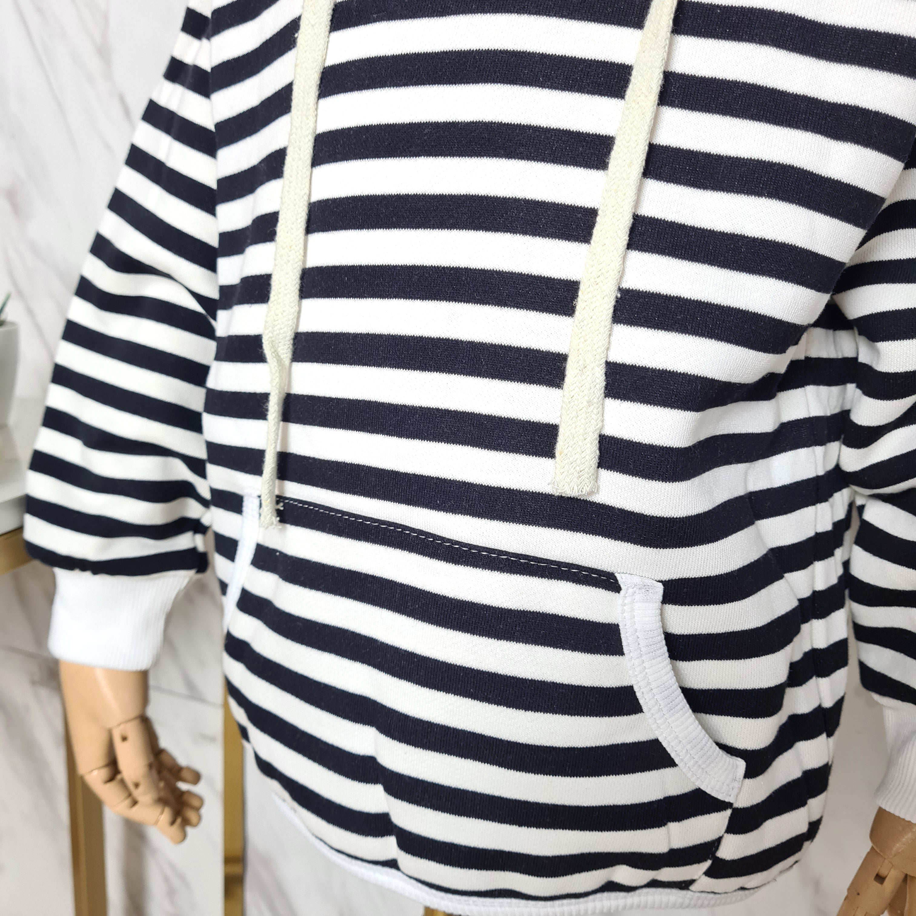 [507S189] - Baju Atasan Sweater Hoodie Lengan Panjang Anak Perempuan - Motif Line Stripe