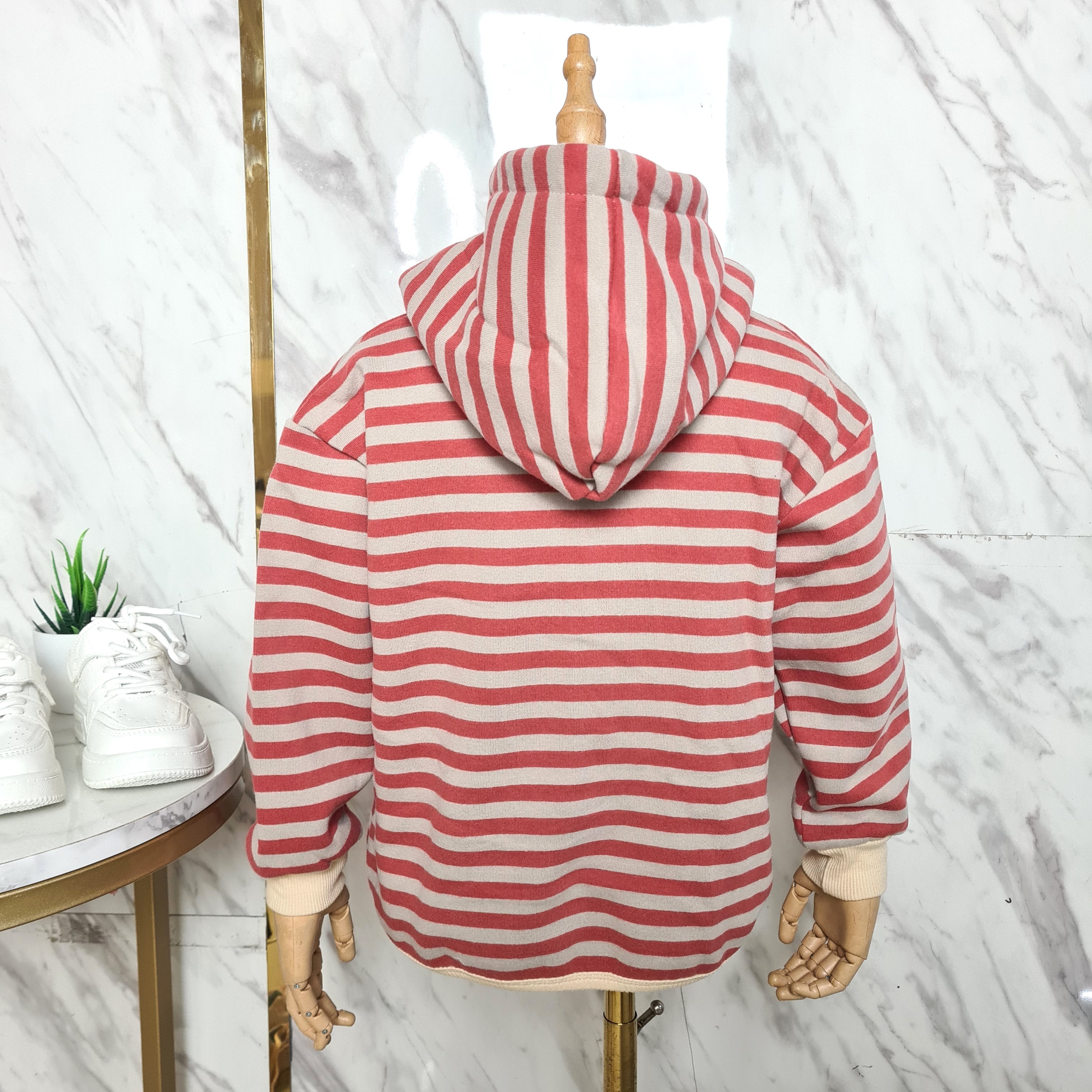 [507S189] - Baju Atasan Sweater Hoodie Lengan Panjang Anak Perempuan - Motif Line Stripe