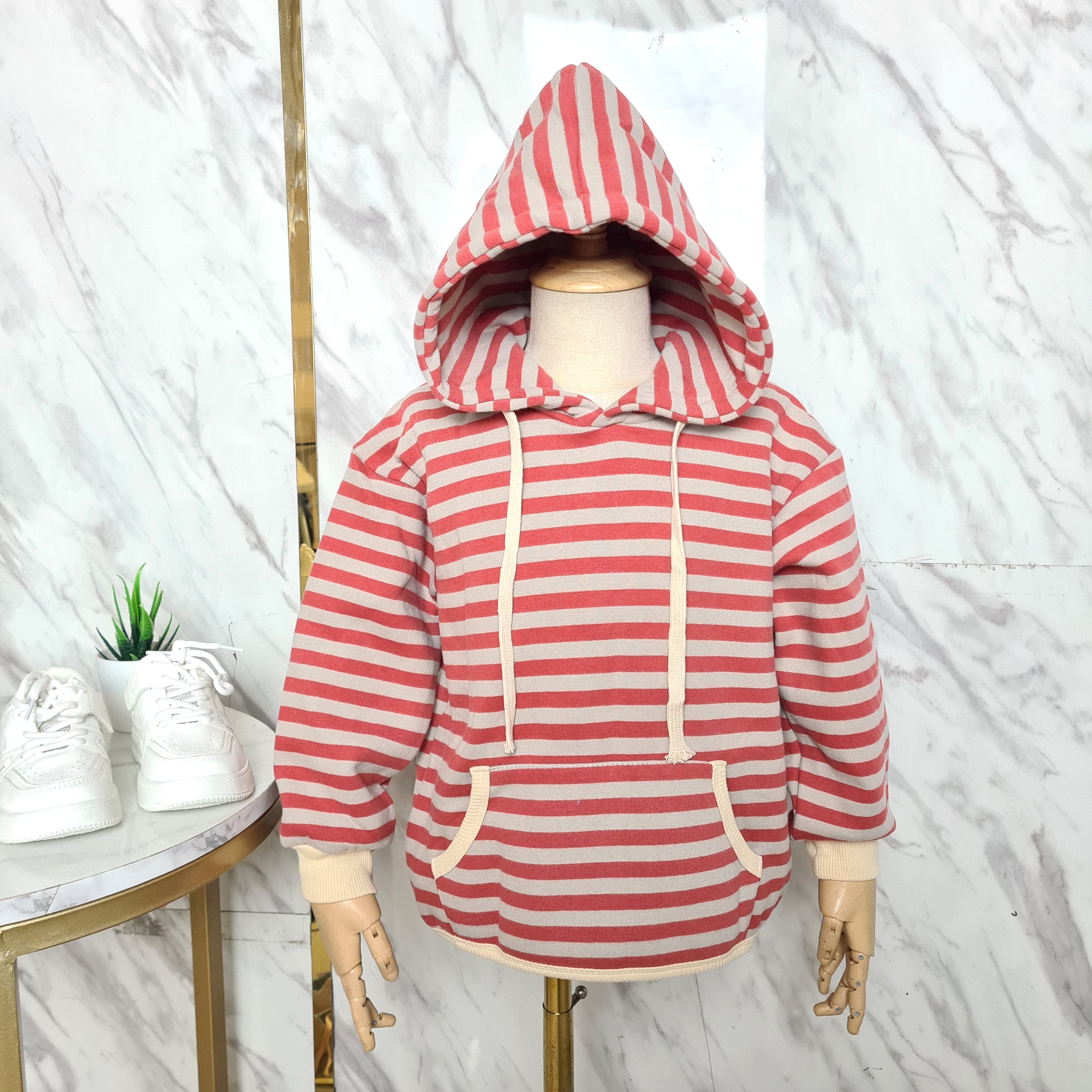 [507S189] - Baju Atasan Sweater Hoodie Lengan Panjang Anak Perempuan - Motif Line Stripe