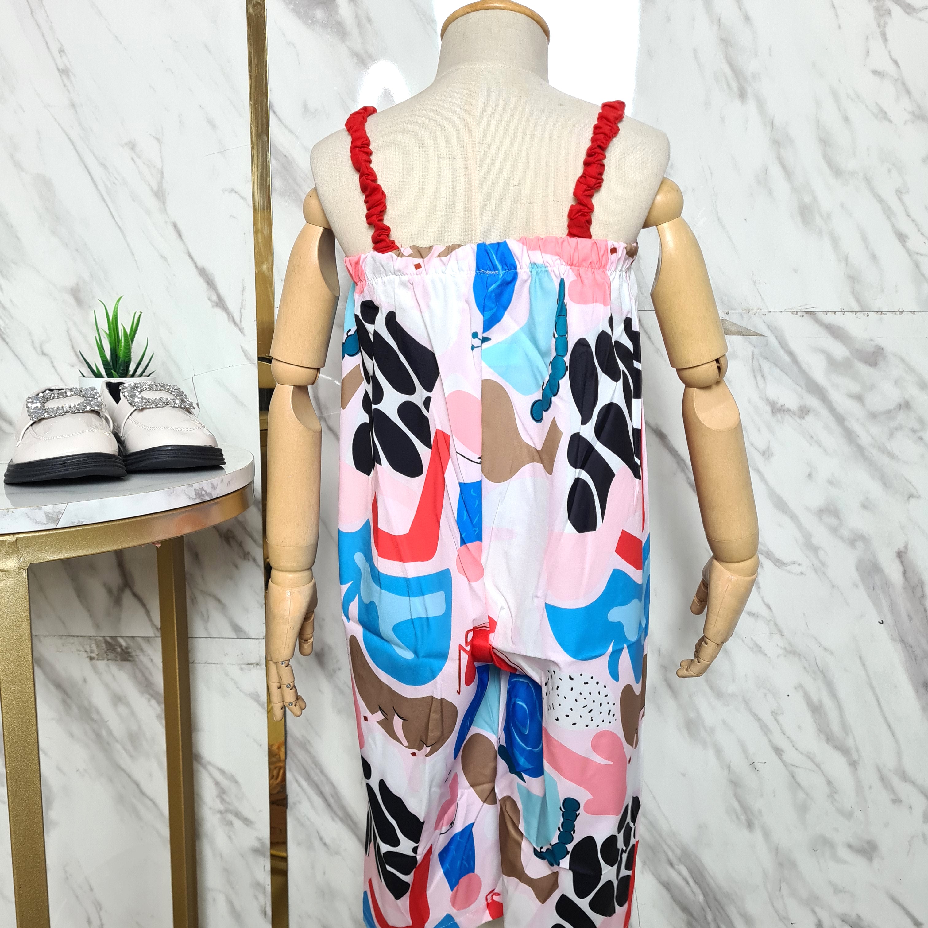 [507S194] - Setelan Jumpsuit Kutung Bawahan Pendek Anak Perempuan - Motif Abstract Shape