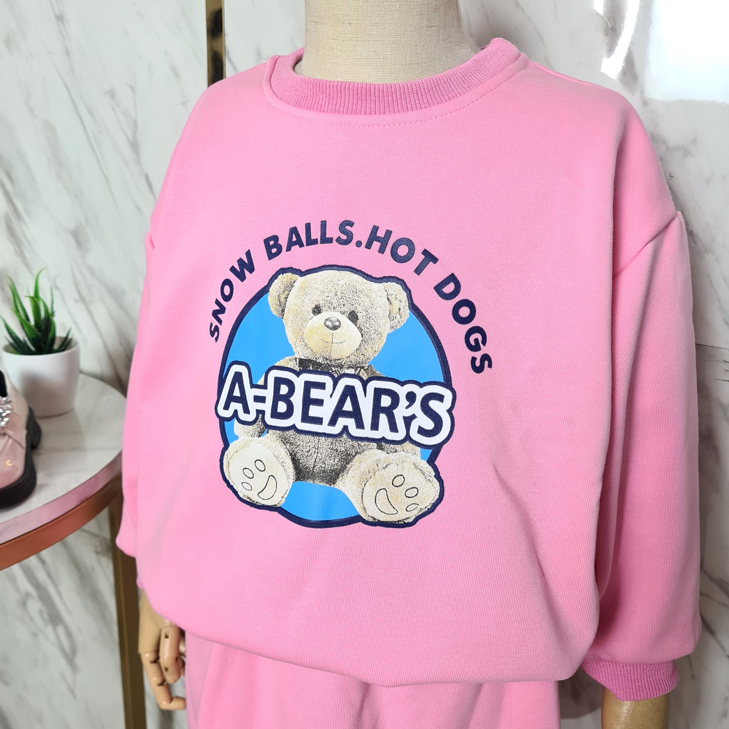 [507S198] - Setelan Atasan Sweater Lengan Panjang Bawahan Rok Pendek Anak Perempuan - Motif A Bear