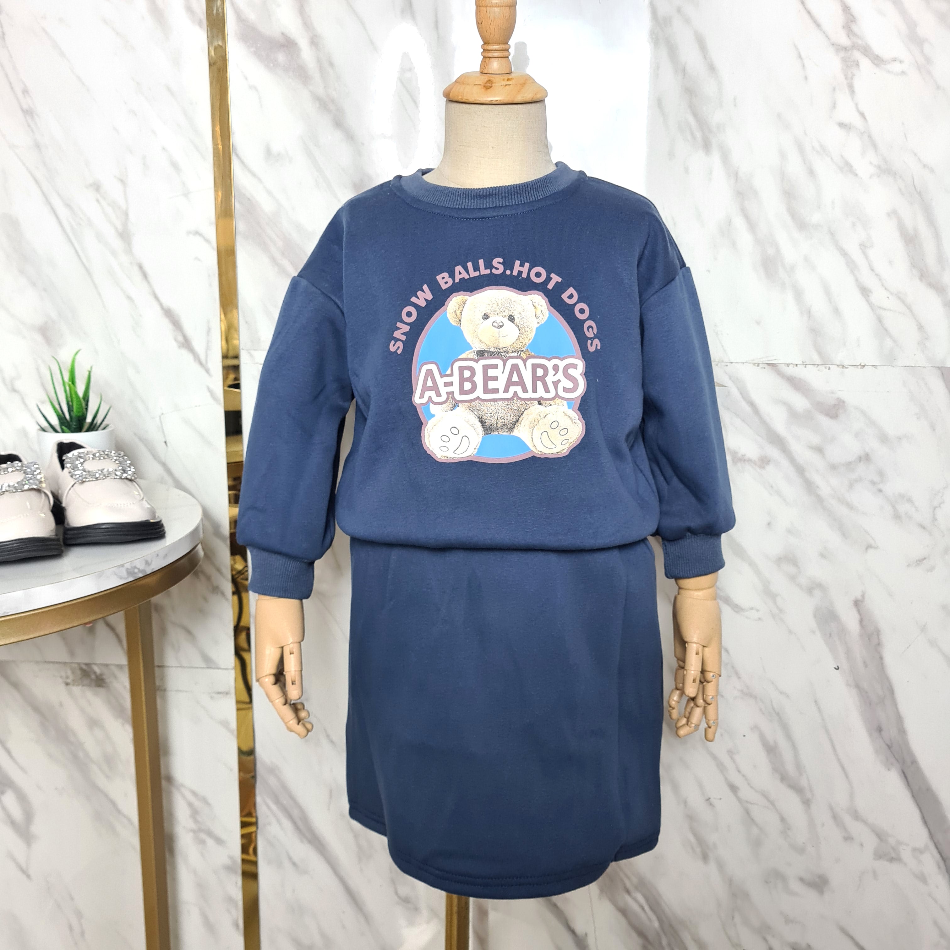 [507S198] - Setelan Atasan Sweater Lengan Panjang Bawahan Rok Pendek Anak Perempuan - Motif A Bear