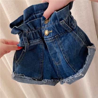 [508224]- Celana Pendek Highwaist Jeans Hotpants Anak Perempuan - Motif Upper Rubber