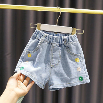 [508225]- Celana Pendek Jeans Hotpants Anak Perempuan - Motif Edge Flowers