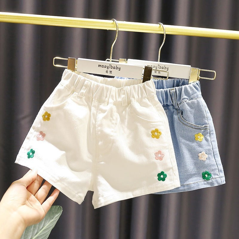 [508225]- Celana Pendek Jeans Hotpants Import Anak Perempuan - Motif Edge Flowers