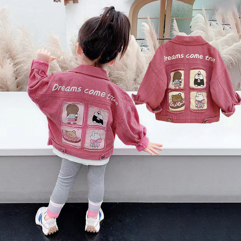 [508227 ] - Atasan Jaket Jeans Anak Perempuan - Motif Cute Animal