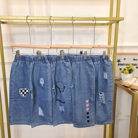 [508230-V1] - Bawahan Celana Jeans Sobek Kulot Fashion Anak Perempuan - Motif Tear Variations