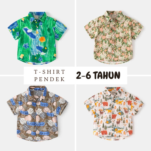 Kemeja Pendek [513-BT105] - Baju Atasan Berkerah Lengan Pendek Fashionable Anak Laki Laki Cowok Bermotif - BABYHOKI STORE