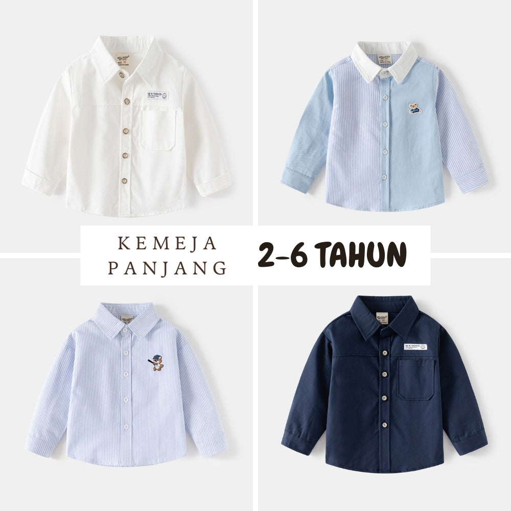 Kemeja Panjang [513-BT107] - Baju Atasan Berkerah Lengan Panjang Fashionable Anak Laki Laki Cowok Bermotif - BABYHOKI STORE