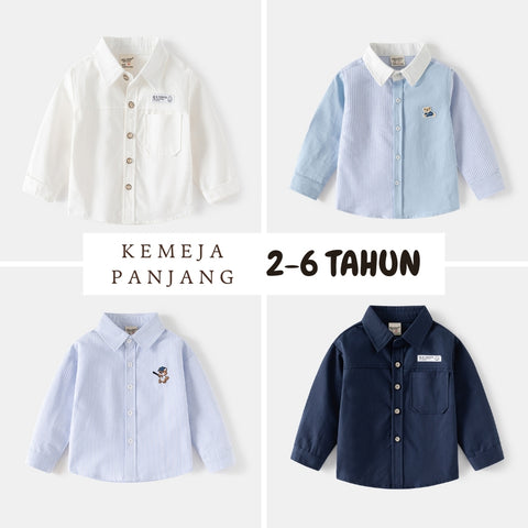 Kemeja Panjang [513-BT107] - Baju Atasan Berkerah Lengan Panjang Fashionable Anak Laki Laki Cowok Bermotif - BABYHOKI STORE