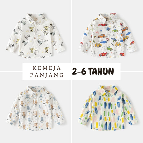 Kemeja Panjang [513-BT108] - Baju Atasan Berkerah Lengan Panjang Fashionable Anak Laki Laki Cowok Bermotif - BABYHOKI STORE