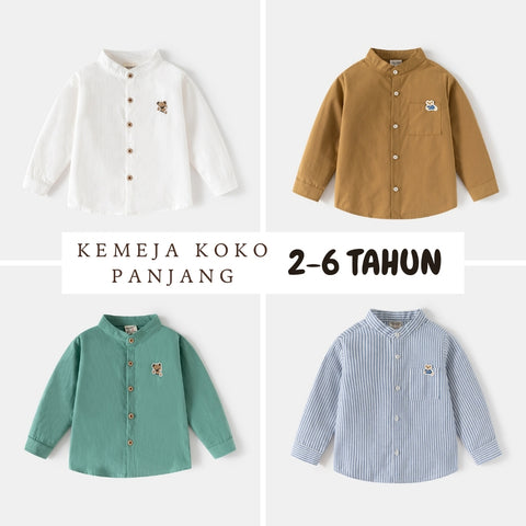 Kemeja Panjang Koko [513-BT109] - Baju Atasan Berkerah Shanghai Imlek Cheongsam Lebaran Lengan Panjang Fashionable Anak Laki Laki Cowok Bermotif - BABYHOKI STORE - BABYHOKI STORE