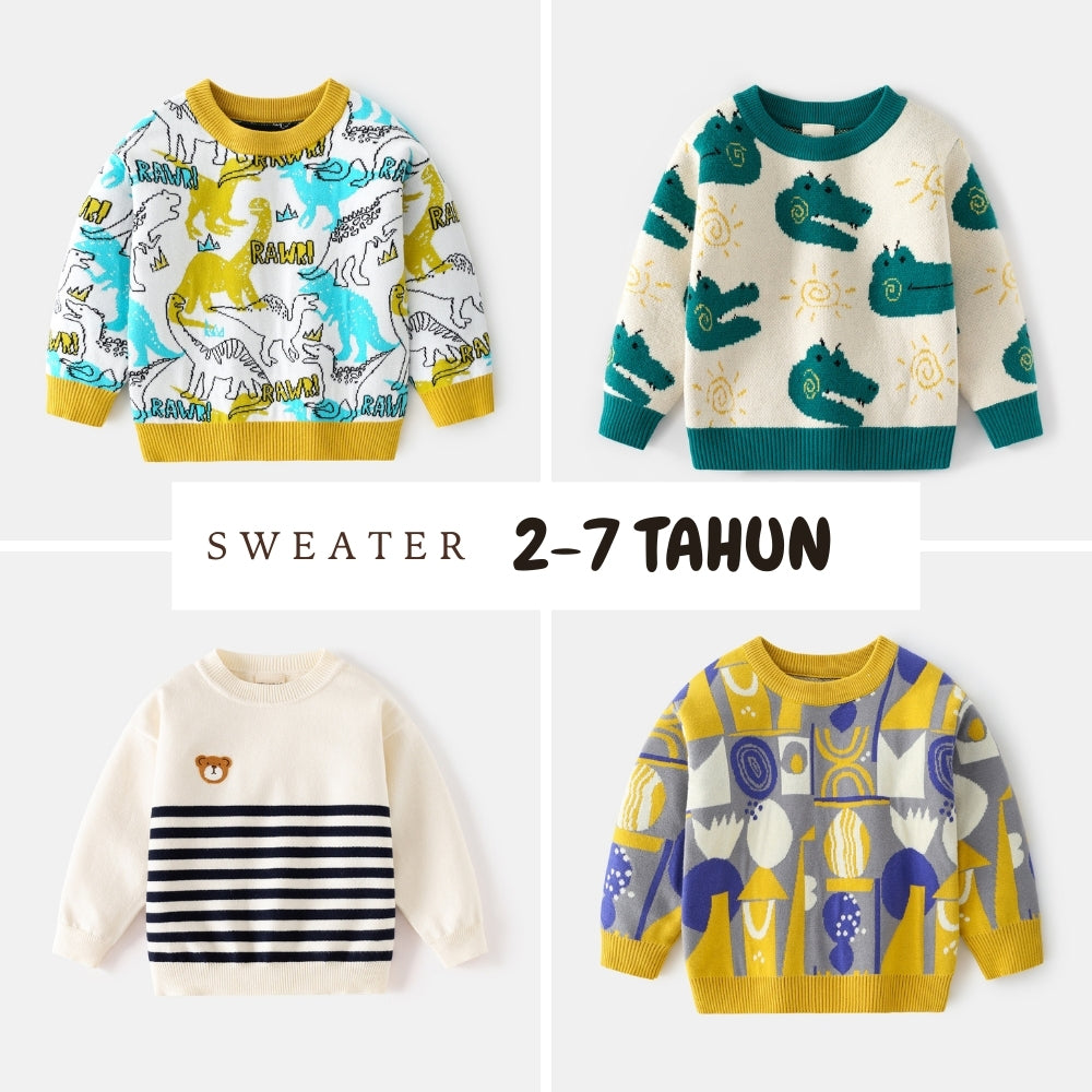 Sweater [513-BT112] - Baju Atasan Outerwear O Neck Lengan Panjang Fashionable Anak Laki Laki Cowok Bermotif Mix Random - BABYHOKI STORE
