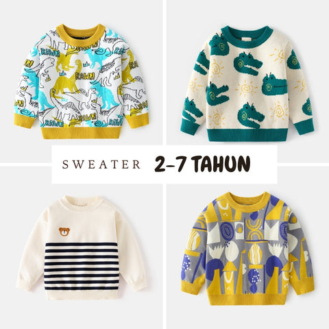 Sweater [513-BT112] - Baju Atasan Outerwear O Neck Lengan Panjang Fashionable Anak Laki Laki Cowok Bermotif Mix Random - BABYHOKI STORE