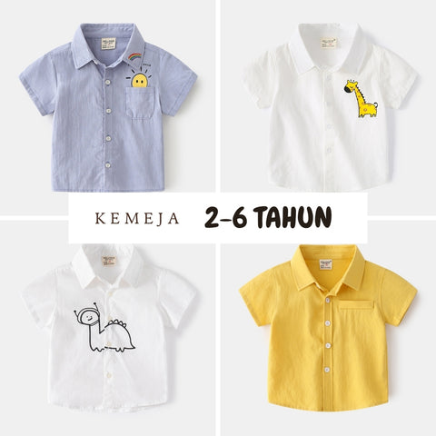 Kemeja Pendek [513-BT114] - Baju Atasan Berkerah Lengan Pendek Fashionable Anak Laki Laki Cowok Bermotif - BABYHOKI STORE