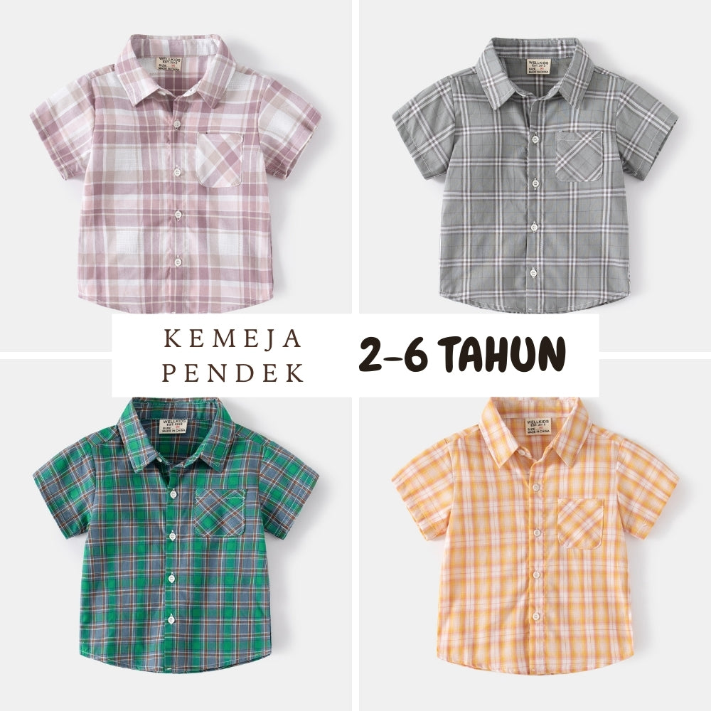 Kemeja Pendek [513-BT115] - Baju Atasan Berkerah Lengan Pendek Fashionable Anak Laki Laki Cowok Bermotif - BABYHOKI STORE