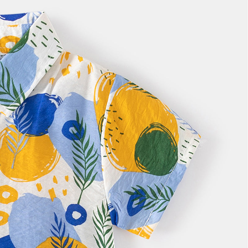 [5131012] - Baju Atasan Kemeja Hawai Fashion Anak Laki-Laki - Motif Cheerful Leaves