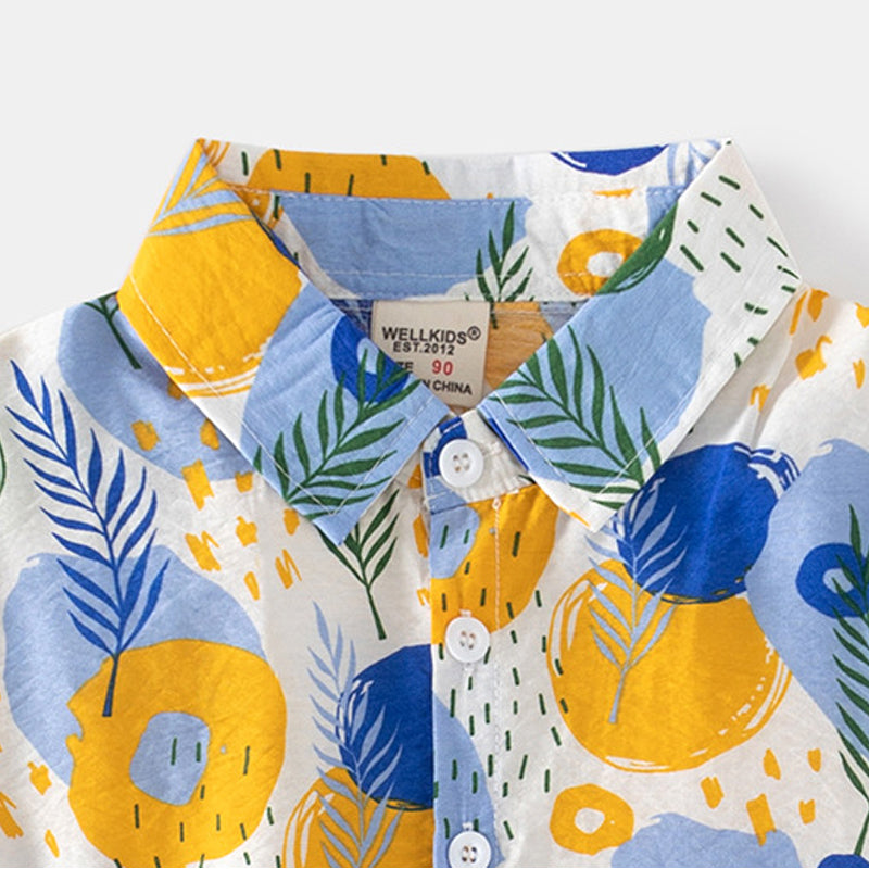 [5131012] - Baju Atasan Kemeja Hawai Fashion Anak Laki-Laki - Motif Cheerful Leaves