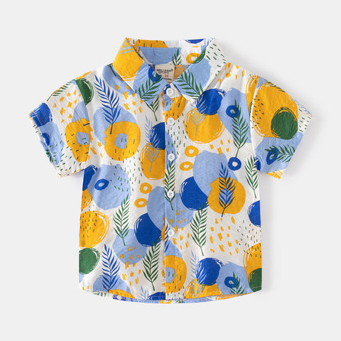 [5131012] - Baju Atasan Kemeja Hawai Fashion Anak Laki-Laki - Motif Cheerful Leaves