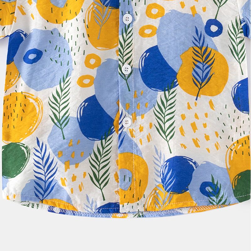 [5131012] - Baju Atasan Kemeja Hawai Fashion Anak Laki-Laki - Motif Cheerful Leaves