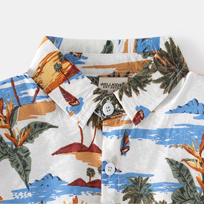 [5131014] - Baju Atasan Kemeja Hawai Fashion Import Anak Laki-Laki - Motif Small Island