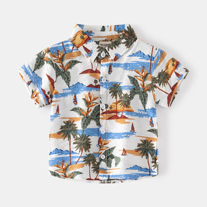 [5131014] - Baju Atasan Kemeja Hawai Fashion Import Anak Laki-Laki - Motif Small Island