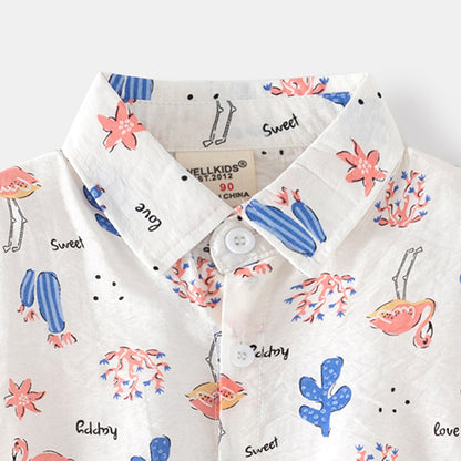 [5131015] - Baju Atasan Kemeja Lengan Pendek Fashion Anak Laki-Laki - Motif Cactus Bird