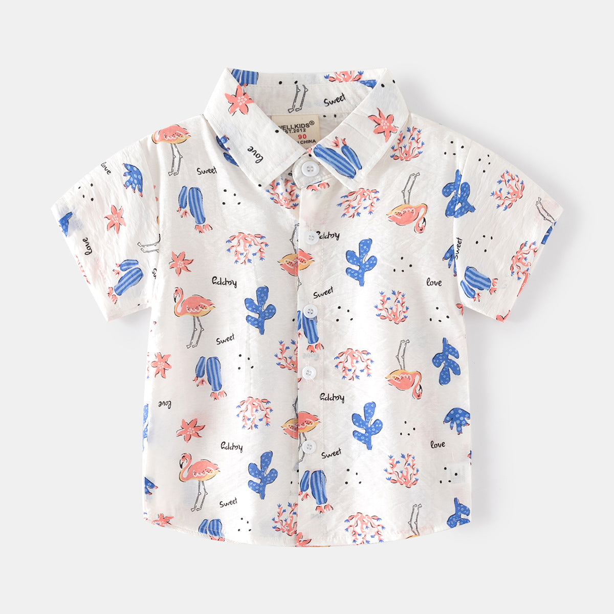 [5131015] - Baju Atasan Kemeja Lengan Pendek Fashion Anak Laki-Laki - Motif Cactus Bird