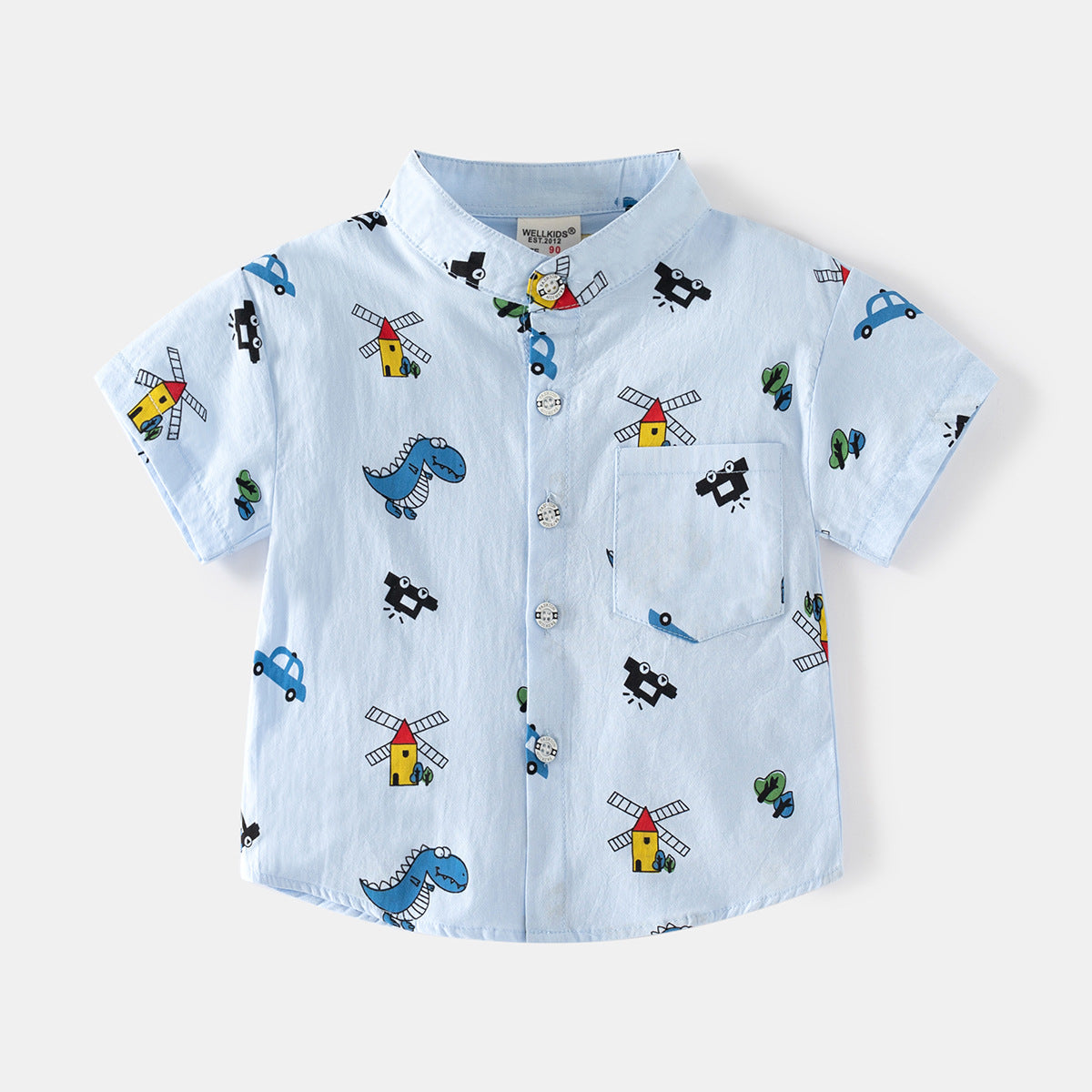 [5131019] - Baju Atasan Kemeja Koko Fashion Anak Laki-Laki - Motif T-Rex Car