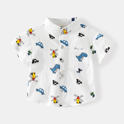 [5131019] - Baju Atasan Kemeja Koko Fashion Anak Laki-Laki - Motif T-Rex Car