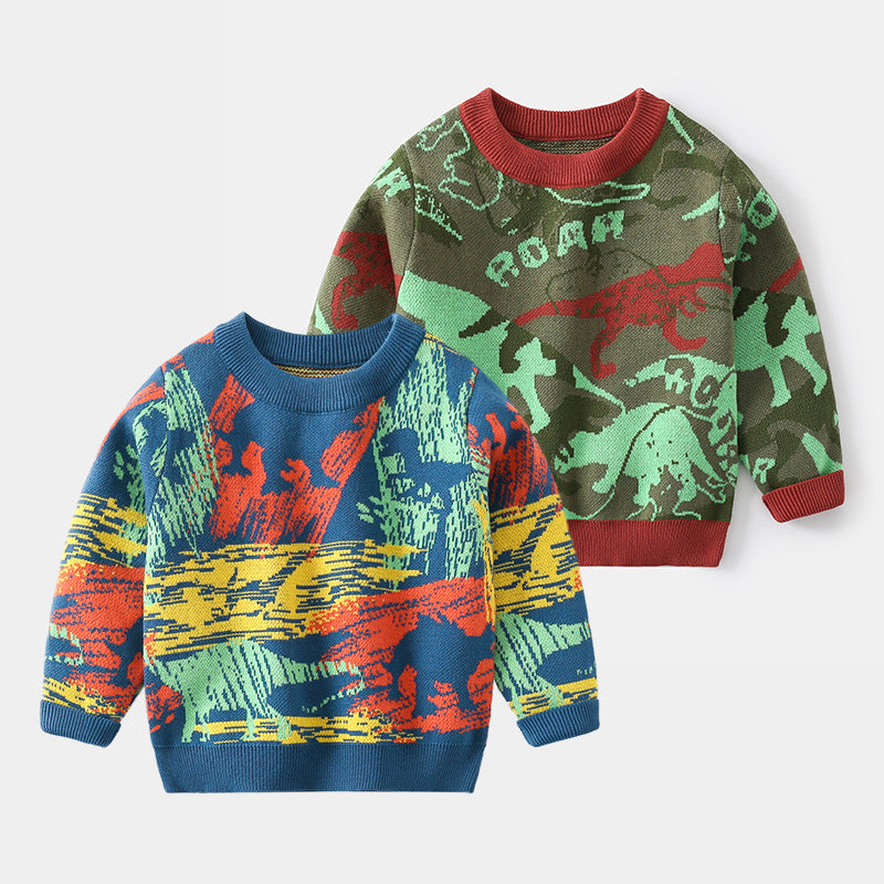 [5131024] - Baju Atasan Sweater Crewneck Fashion Anak Laki-Laki - Motif Dino Strikethrough