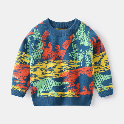 [5131024] - Baju Atasan Sweater Crewneck Fashion Anak Laki-Laki - Motif Dino Strikethrough