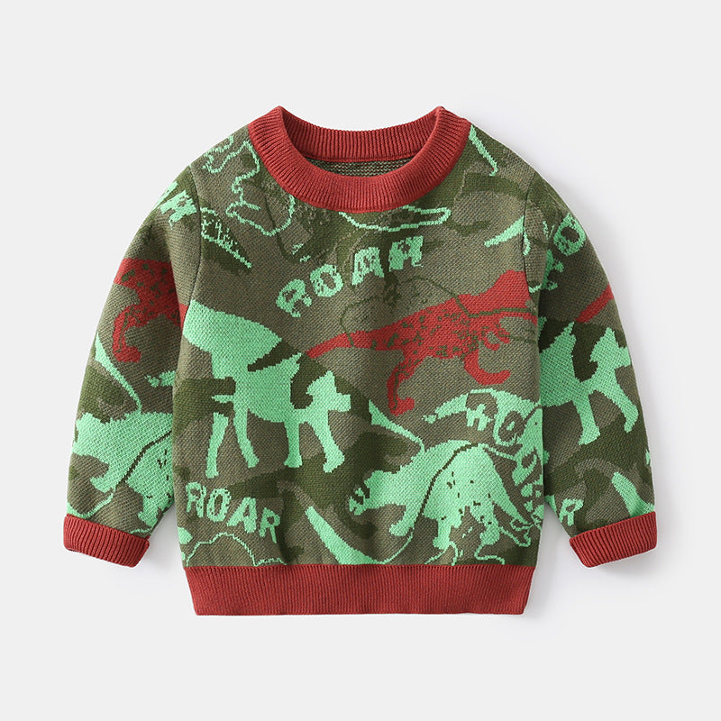 [5131024] - Baju Atasan Sweater Crewneck Fashion Anak Laki-Laki - Motif Dino Strikethrough