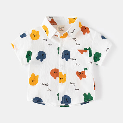 [5131025] - Baju Atasan Kemeja Kasual Lengan Pendek Fashion Import Anak Laki-laki - Motif Color Bear