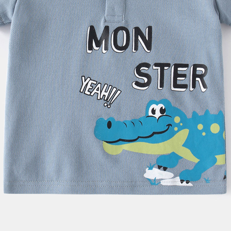 [5131033] - Baju Atasan Kaos Kerah Polo Fashion Anak Laki-Laki - Motif Monster Crocodile