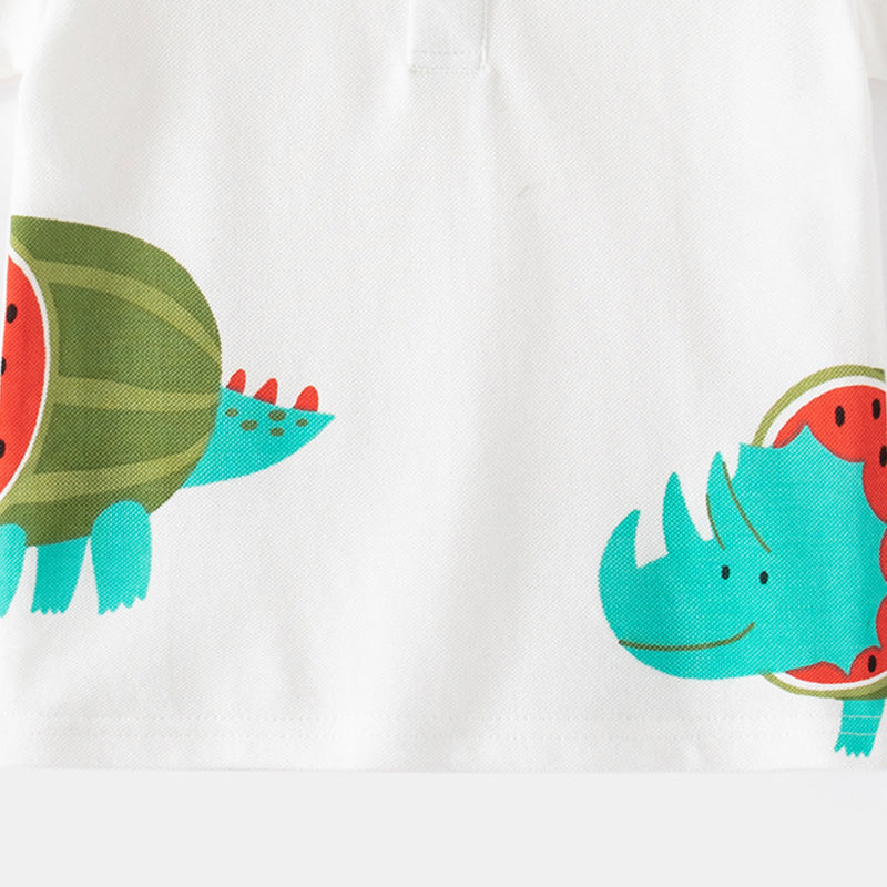 [5131035] - Baju Atasan Kaos Kerah Polo Fashion Anak Laki-Laki - Motif Dino Fruit