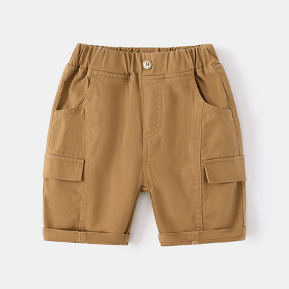 [5131039] - Bawahan Celana Pendek Chino Cargo Fashion Anak Laki-Laki - Motif Plain Pockets