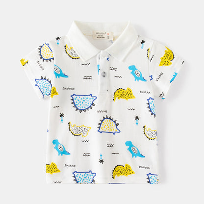 [5131040] - Baju Atasan Kaos Kerah Polo Fashion Anak Laki-Laki - Motif Dino Short