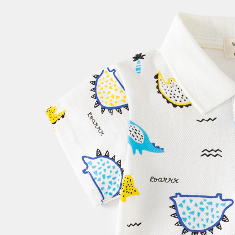 [5131040] - Baju Atasan Kaos Kerah Polo Fashion Anak Laki-Laki - Motif Dino Short