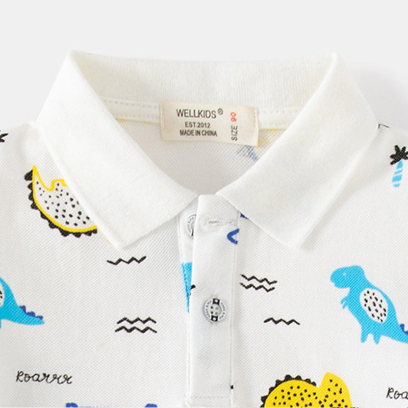 [5131040] - Baju Atasan Kaos Kerah Polo Fashion Anak Laki-Laki - Motif Dino Short