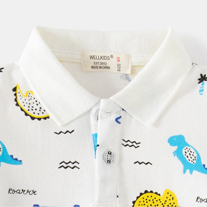 [5131040] - Baju Atasan Kaos Kerah Polo Fashion Anak Laki-Laki - Motif Dino Short