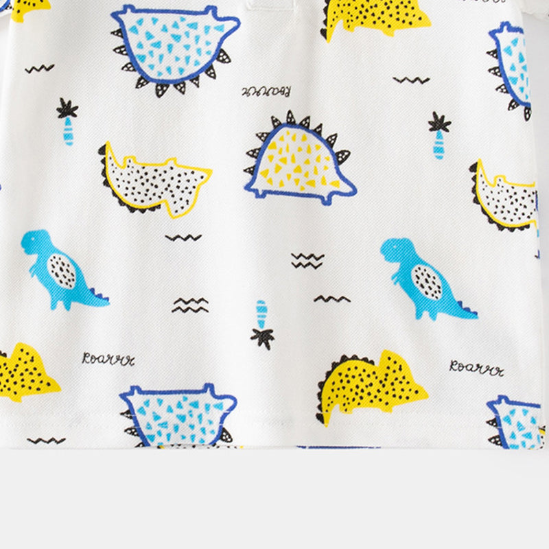 [5131040] - Baju Atasan Kaos Kerah Polo Fashion Anak Laki-Laki - Motif Dino Short