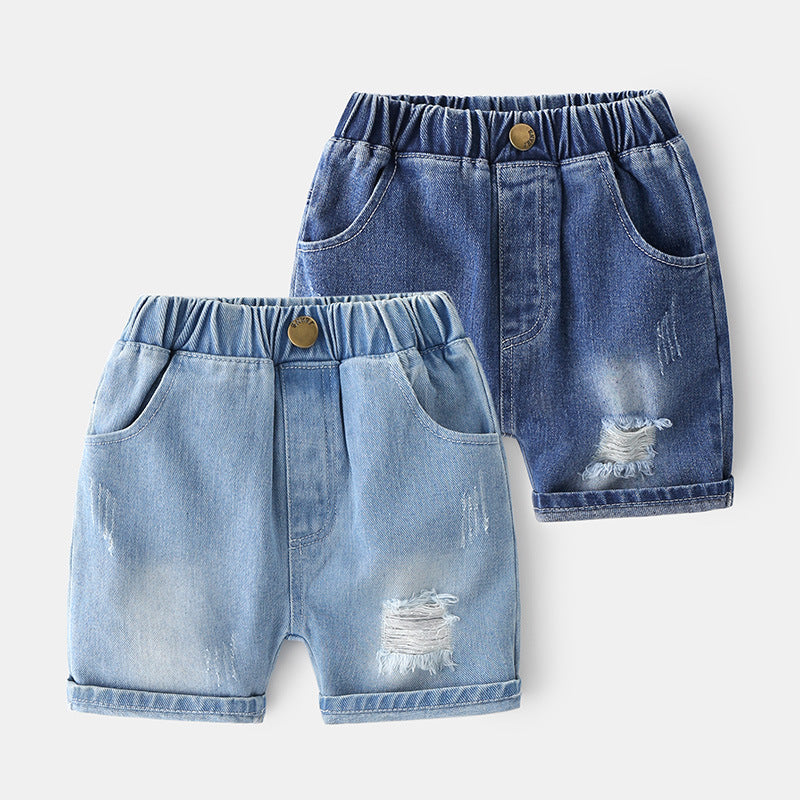 [5131044] - Bawahan Celana Pendek Jeans Sobek Fashion Anak Laki-Laki - Motif Tear Gradation