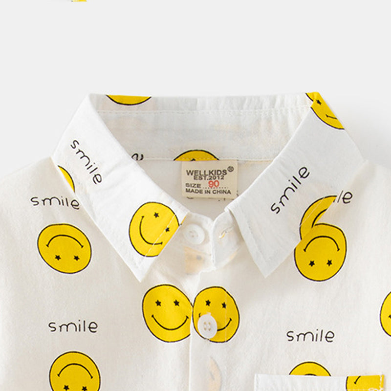 [5131047] - Baju Atasan Kemeja Lengan Panjang Fashion Anak Laki-Laki - Motif Smile Emote