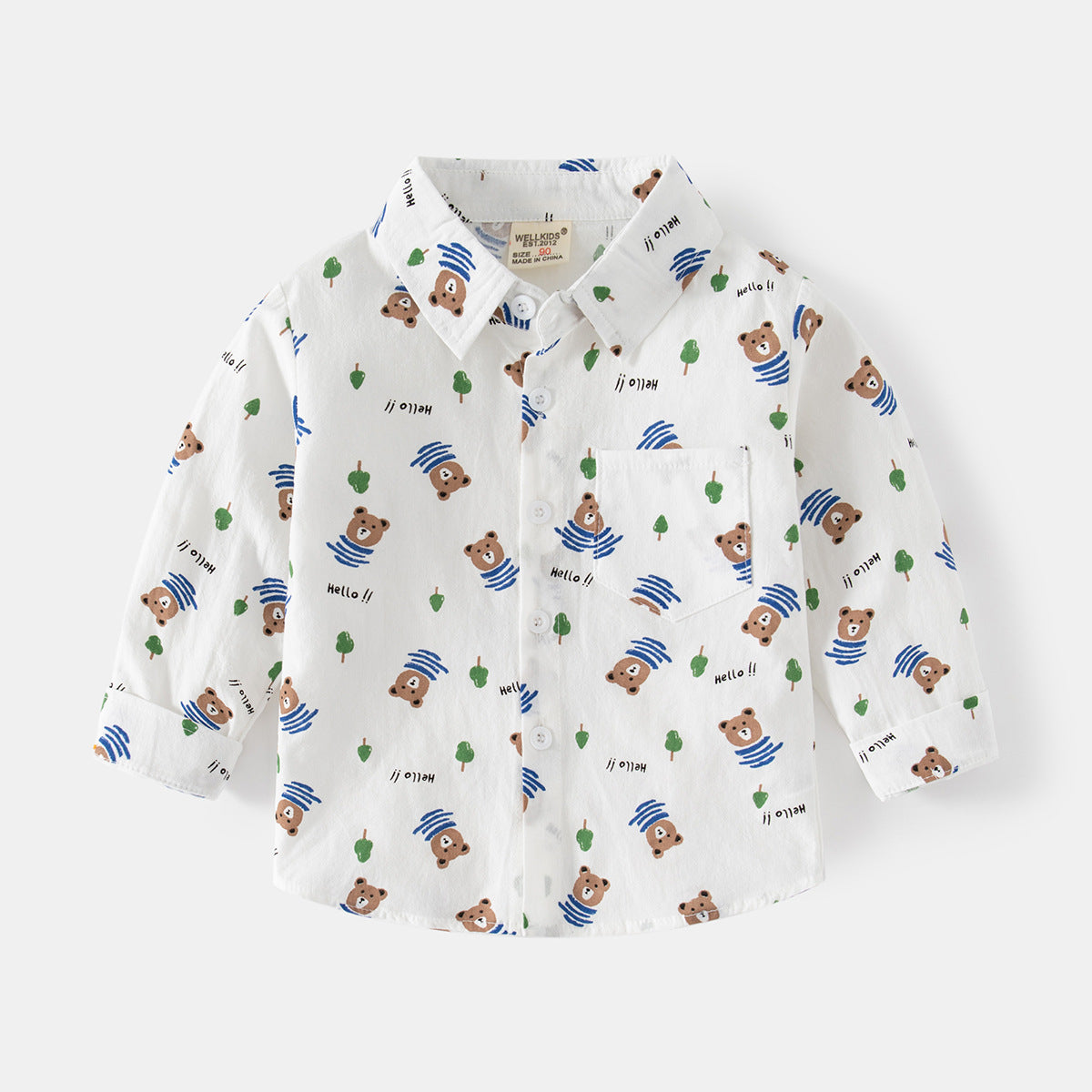 [5131049] - Baju Atasan Kemeja Lengan Panjang Fashion Import Anak Laki-Laki - Motif Tree Bear