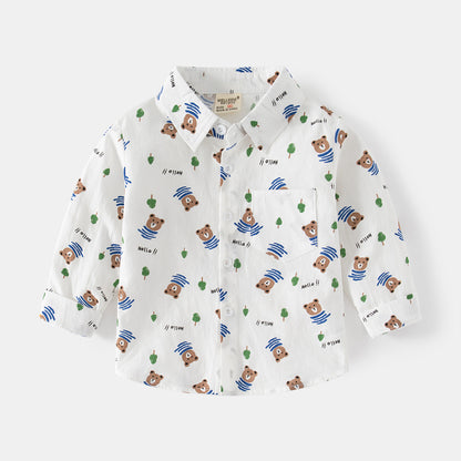 [5131049] - Baju Atasan Kemeja Lengan Panjang Fashion Import Anak Laki-Laki - Motif Tree Bear