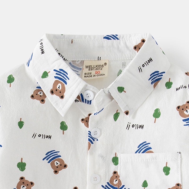 [5131049] - Baju Atasan Kemeja Lengan Panjang Fashion Anak Laki-Laki - Motif Tree Bear